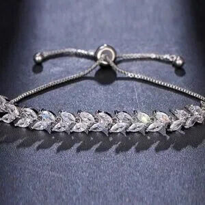14K Gold Plated Diamond Leaf Bracelet